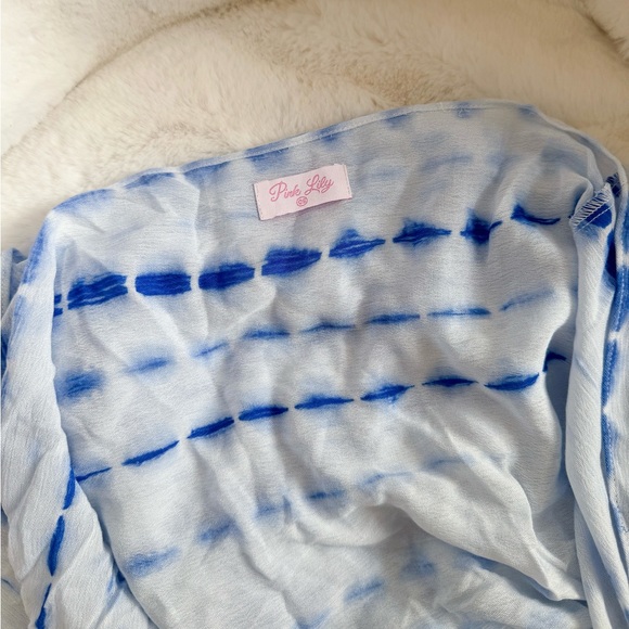 Blue tie dye pink lily swimsuit coverup sarong - Picture 3 of 4